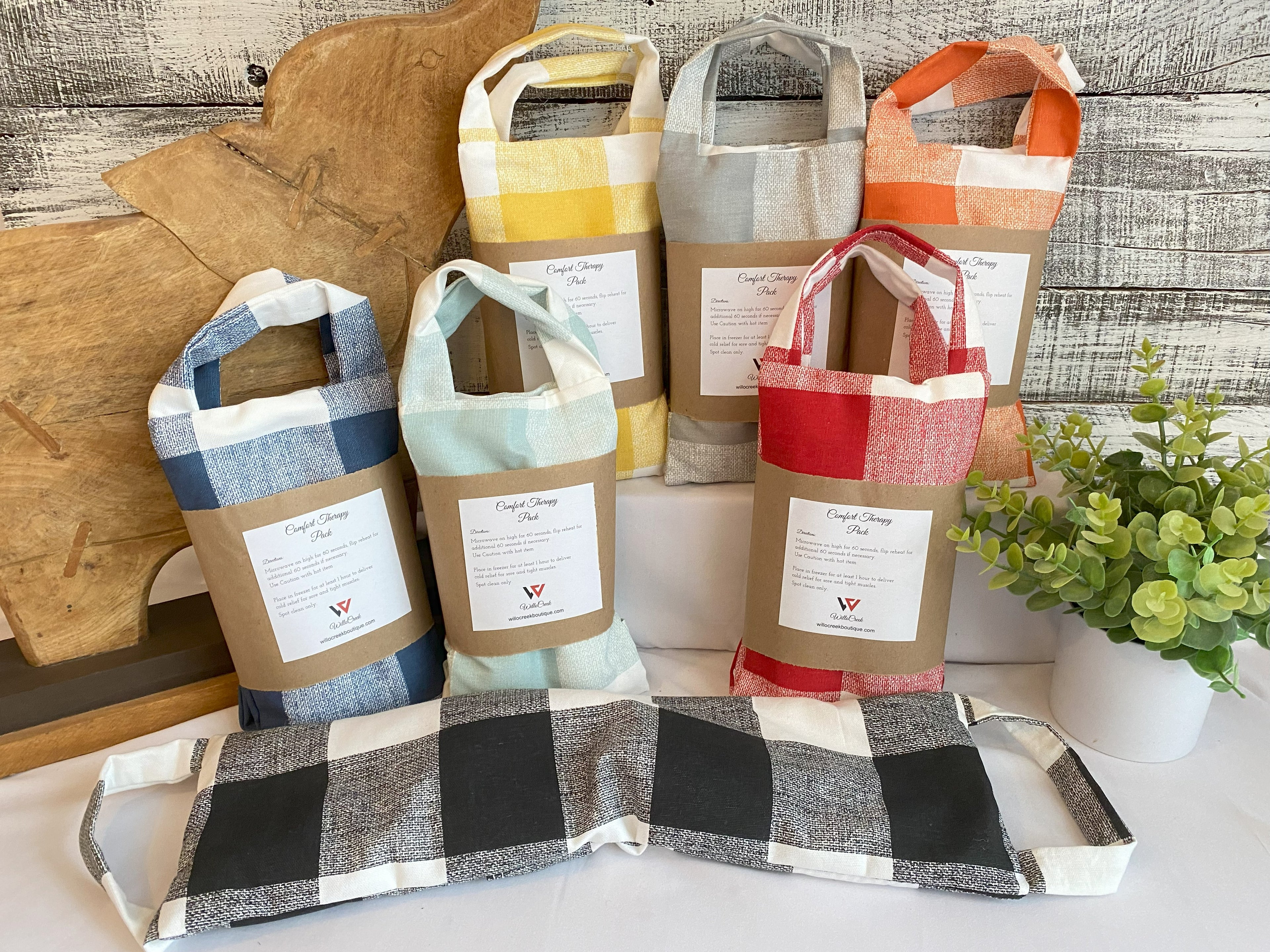 Buffalo Check Microwavable/Freezable Rice Bag with Washable Cover and Handles