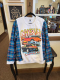 Chevy Corvette Upcycled Flannel Sleeve Sweatshirt | Fits Size XS-M
