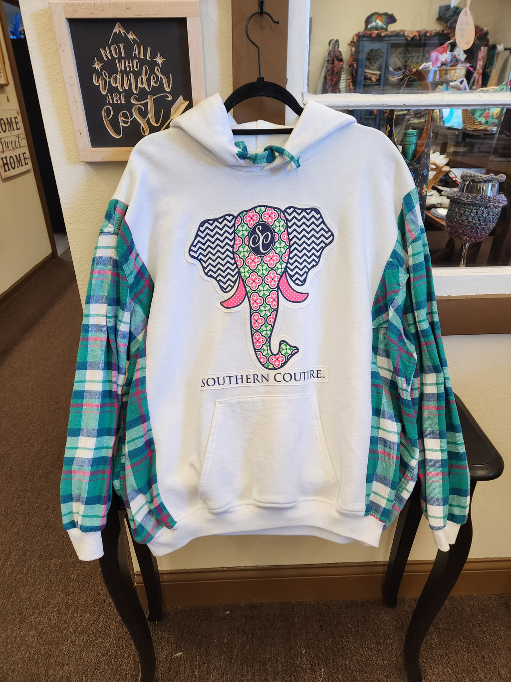 Elephant Southern Couture Upcycled Flannel Sleeve Sweatshirt | Fits Size S-XXL