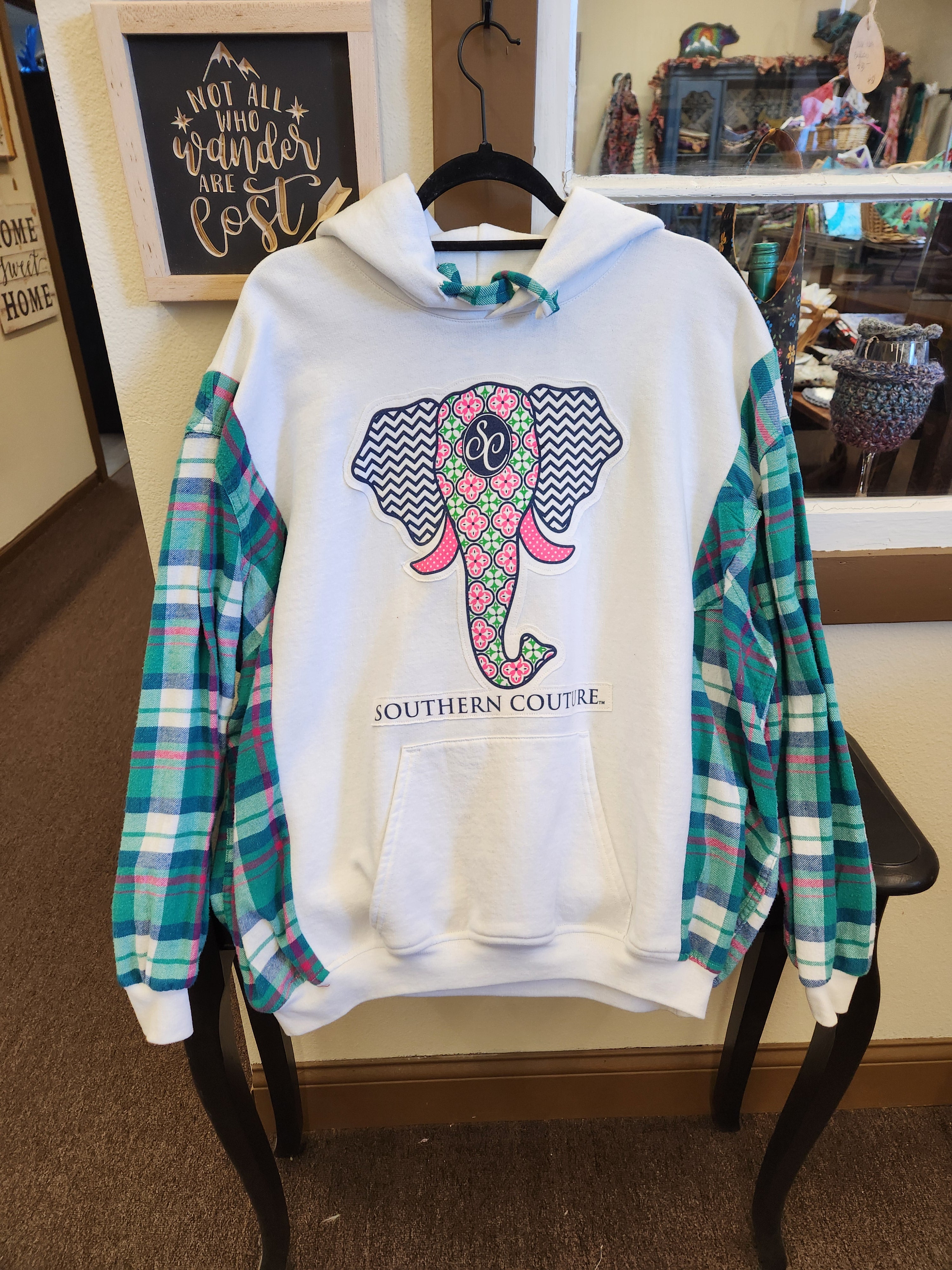 Elephant Southern Couture Upcycled Flannel Sleeve Sweatshirt | Fits Size S-XXL