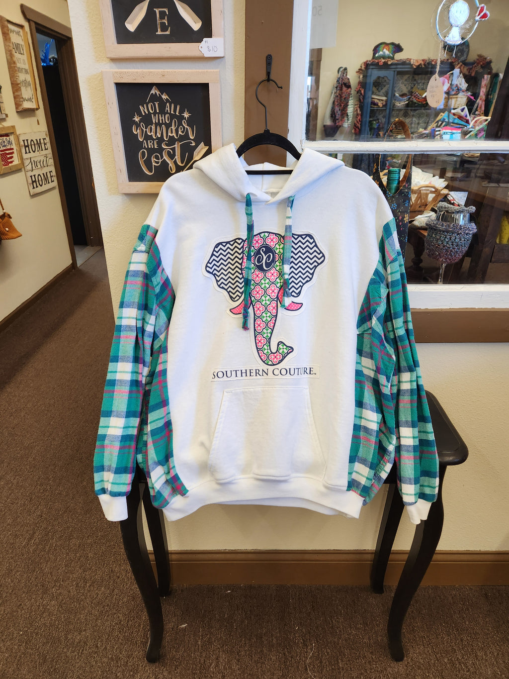 Elephant Southern Couture Upcycled Flannel Sleeve Sweatshirt | Fits Size S-XXL