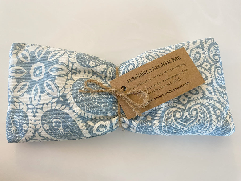 Unscented Paisley Print Small Microwavable Rice Bag with Washable Cover