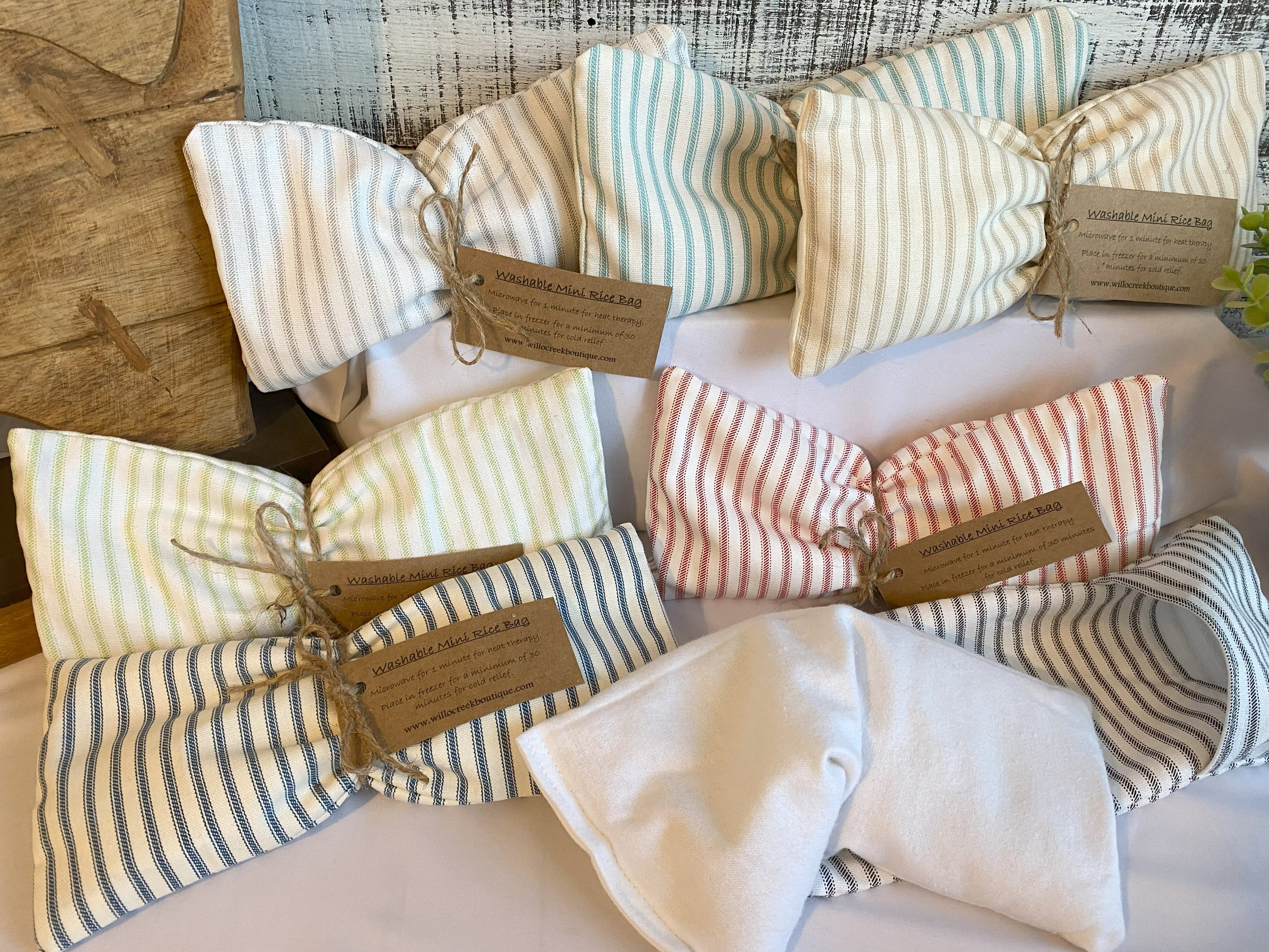 Unscented Stripe Small Microwavable Rice Bag with Washable Cover