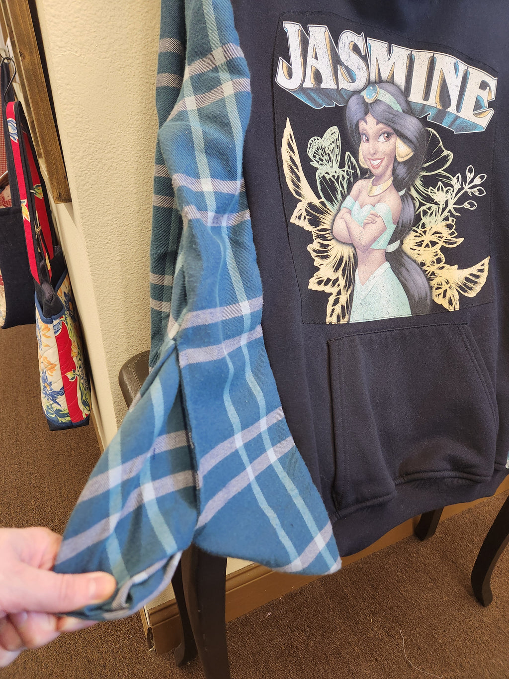 Jasmine Upcycled Flannel Sleeve Sweatshirt | Fits Size XS-L