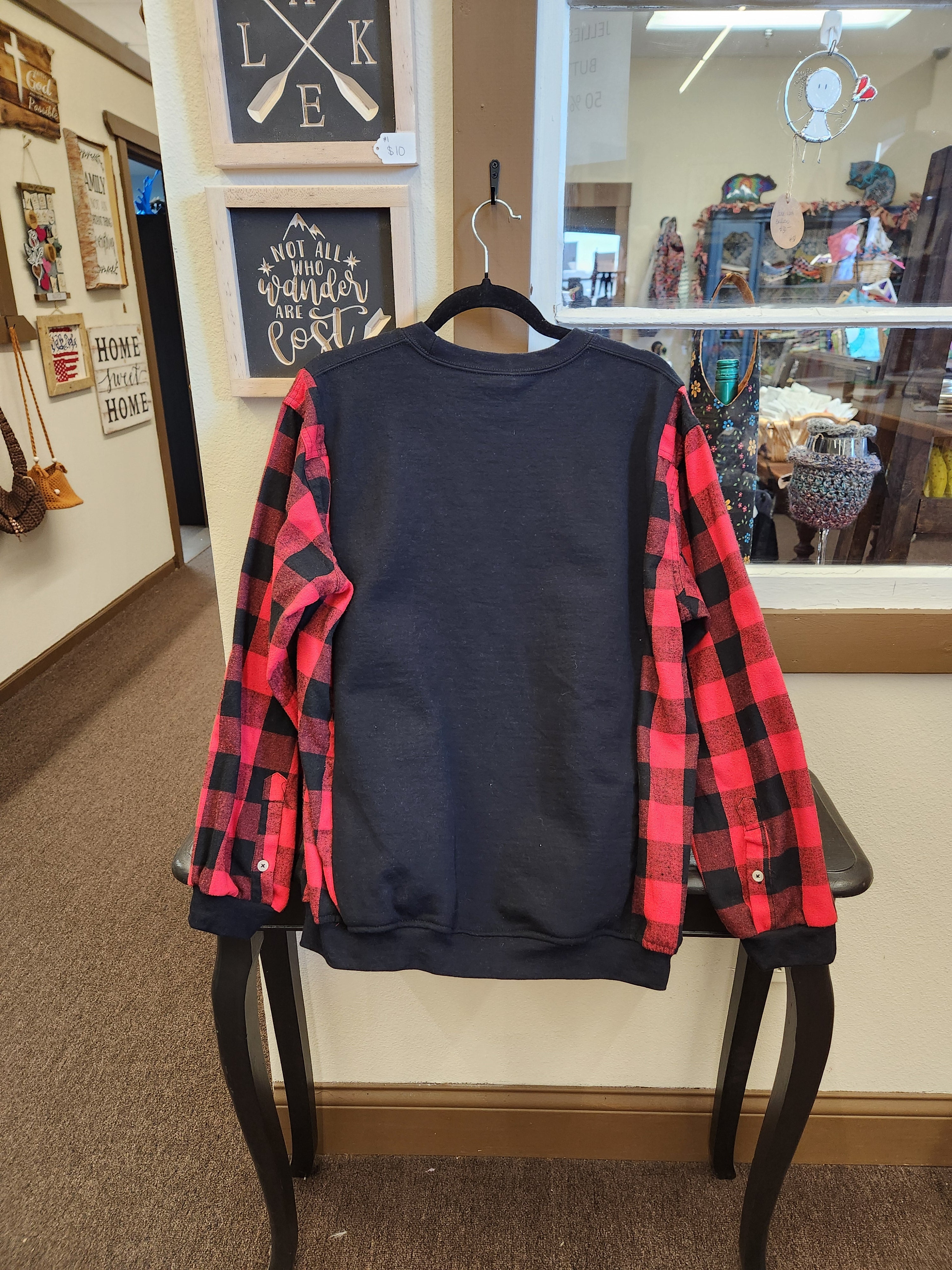 Jurassic Park Upcycled Flannel Sleeve Sweatshirt | Fits Size XS-L