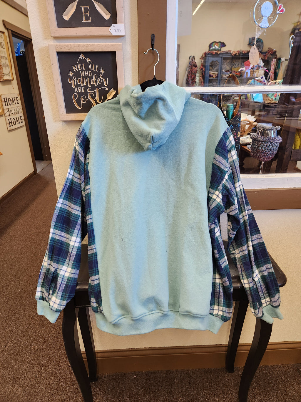 Teal Minnesota Upcycled Flannel Sleeve Sweatshirt | Fits Size XS-XL