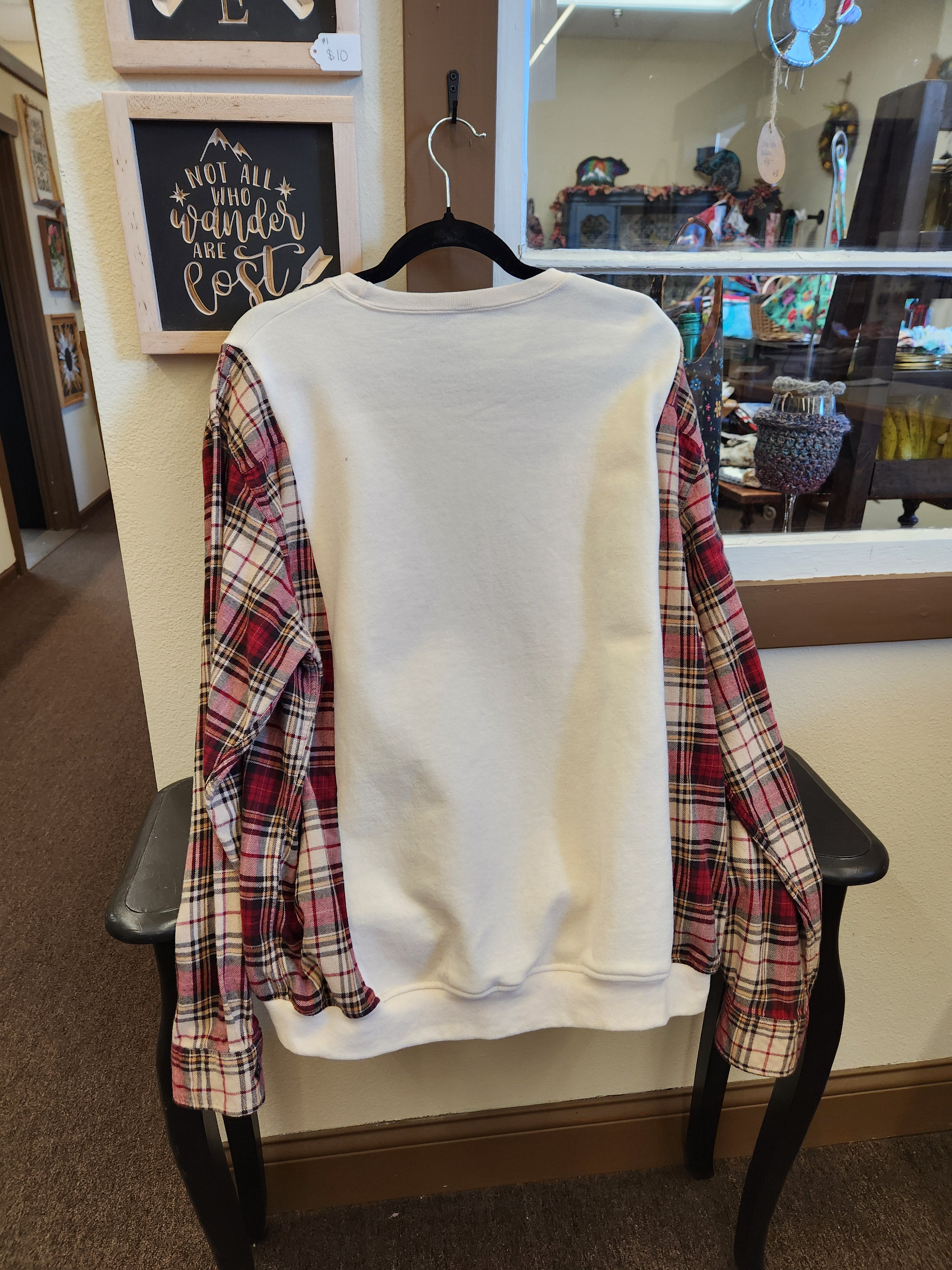 Mickey Mouse Upcycled Flannel Sleeve Sweatshirt | Fits Size XS-XL
