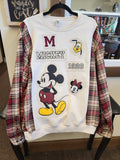 Mickey Mouse Upcycled Flannel Sleeve Sweatshirt | Fits Size XS-XL