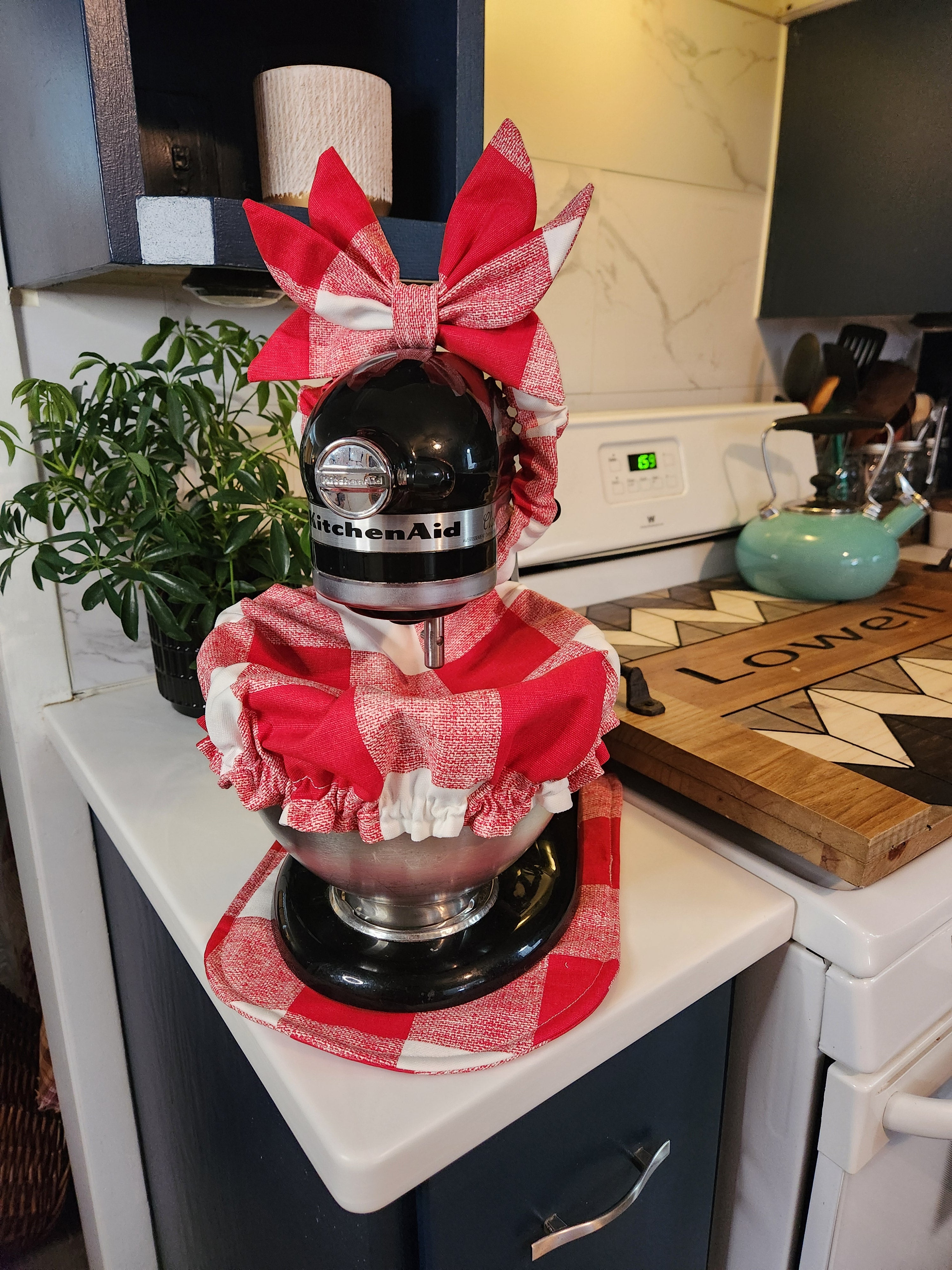 Red Buffalo Check Stand Mixer Outfit with Appliance Pad, Bowl Cover, and Bow
