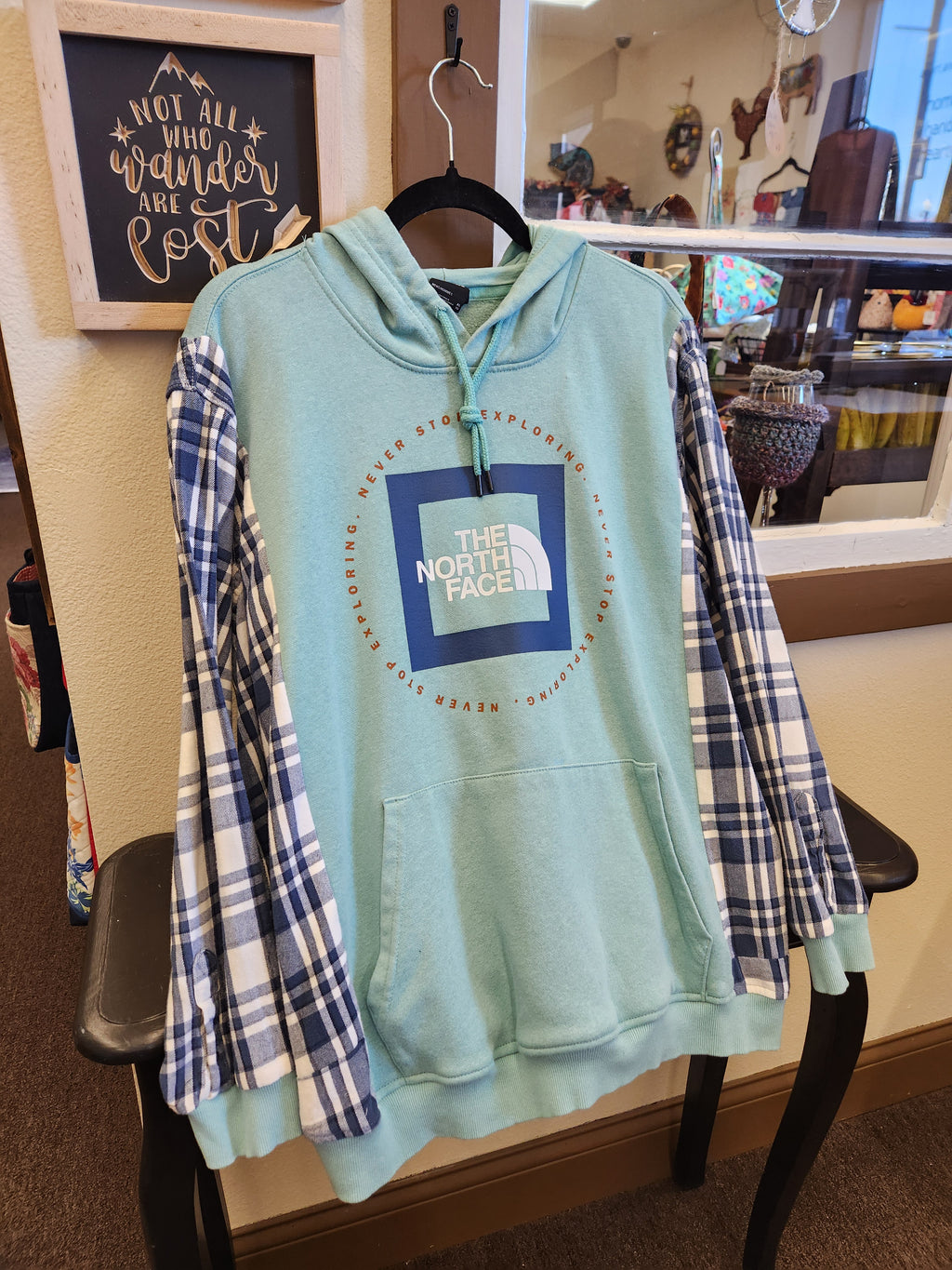 North Face Upcycled Flannel Sleeve Sweatshirt | Fits Size XS-L