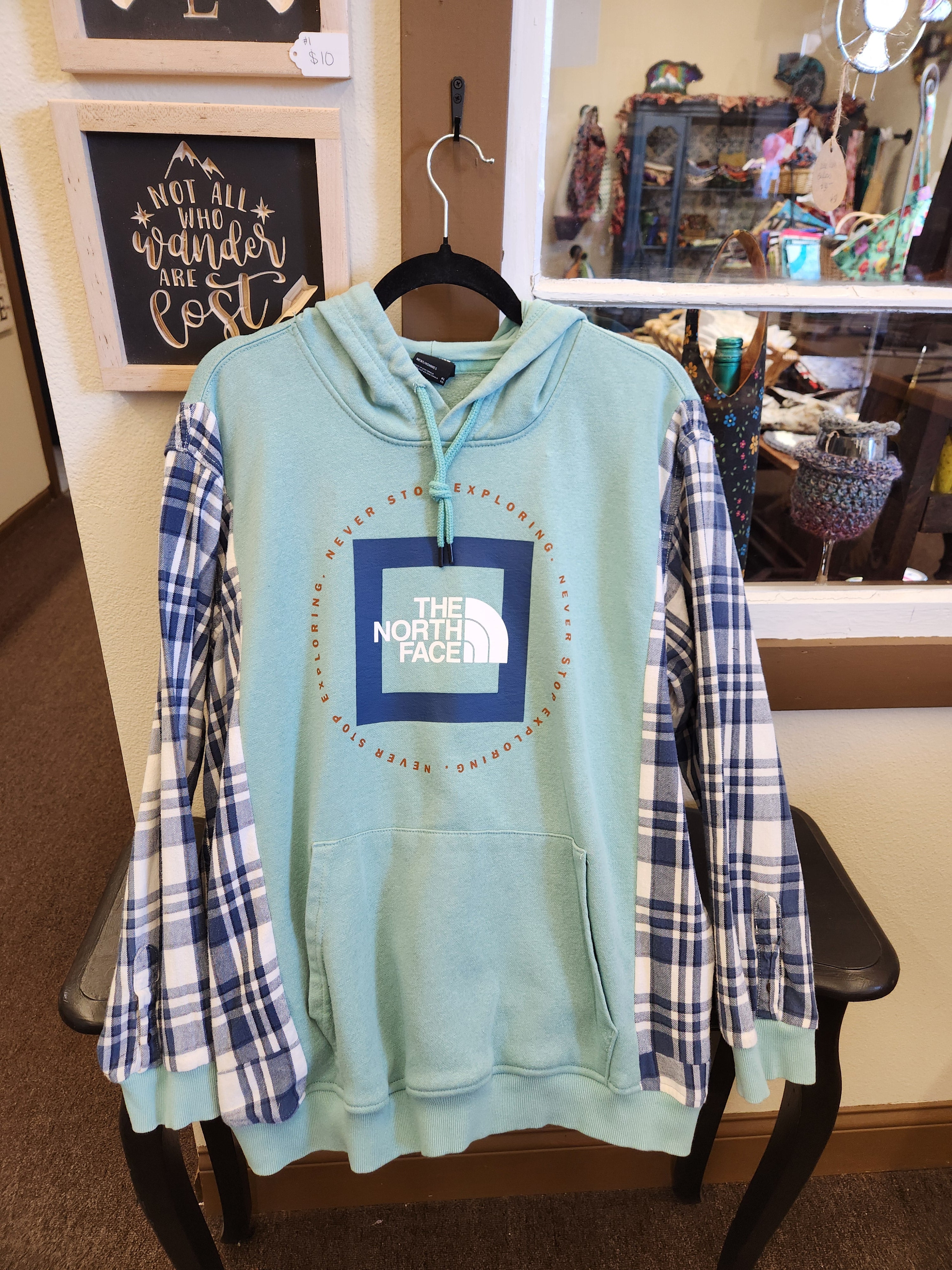 North Face Upcycled Flannel Sleeve Sweatshirt | Fits Size XS-L