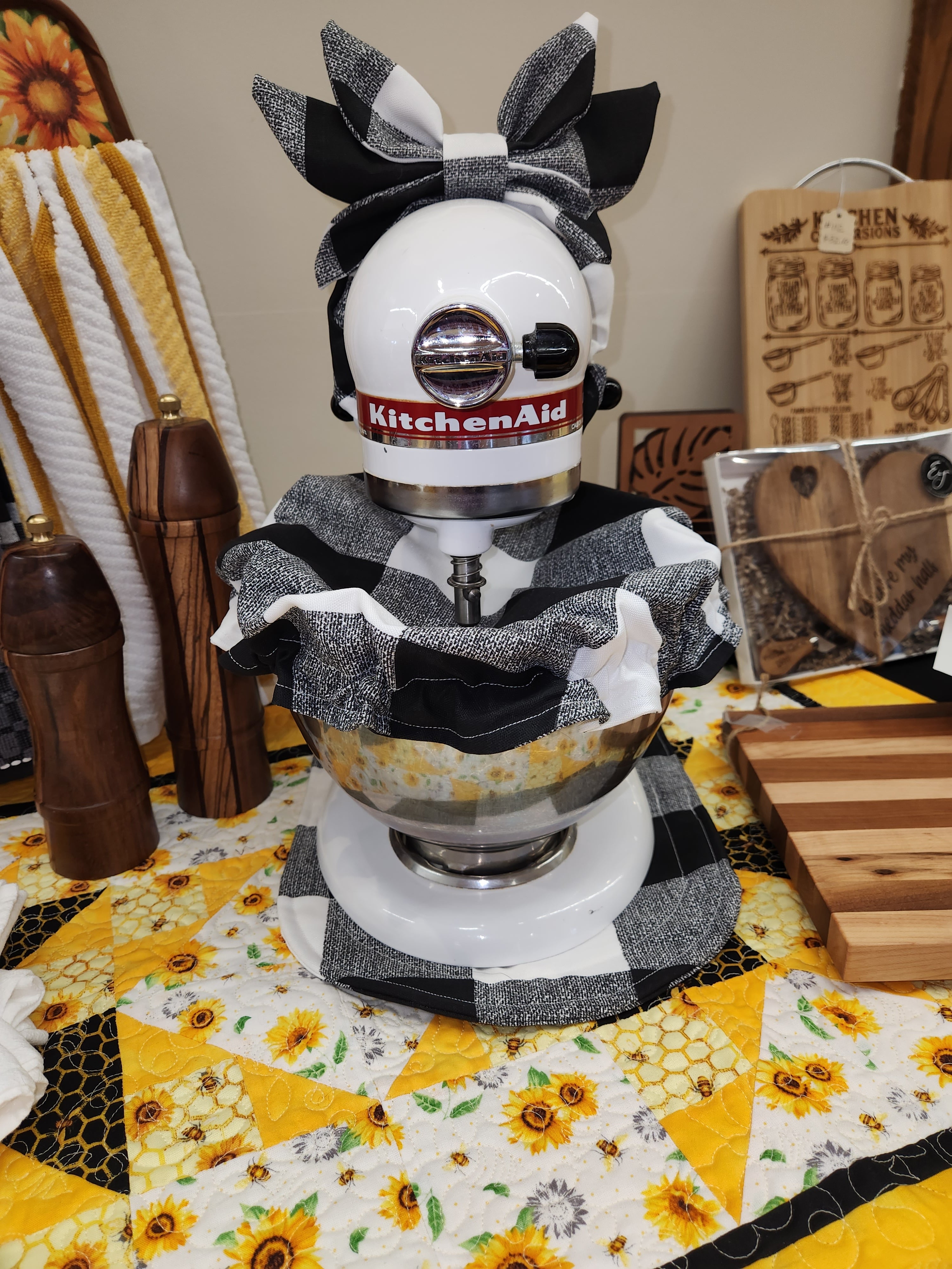 Black Buffalo Check Stand Mixer Outfit with Appliance Pad, Bowl Cover, and Bow
