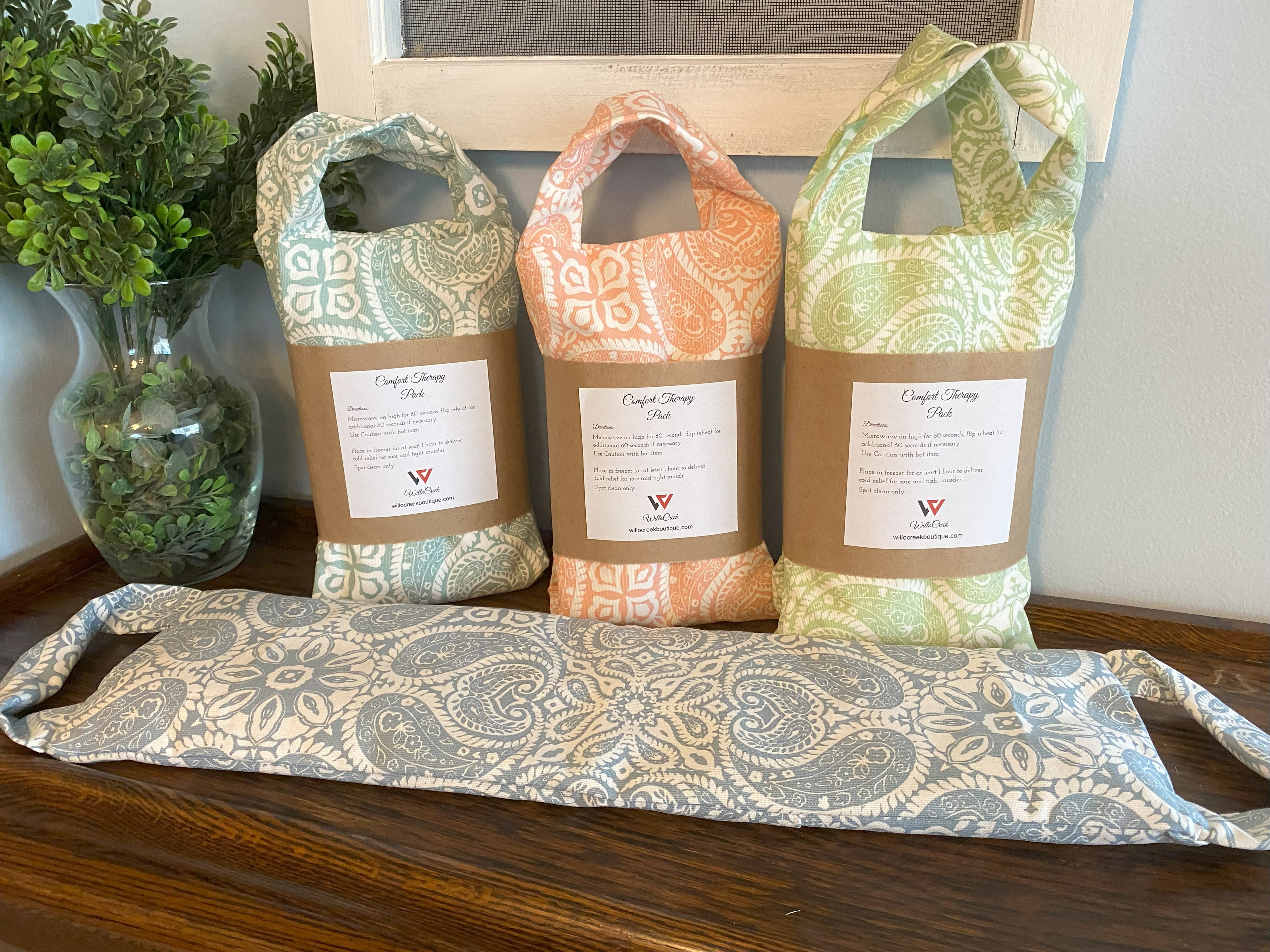 Paisley Print Microwavable/Freezable Rice Bag with Washable Cover and Handles