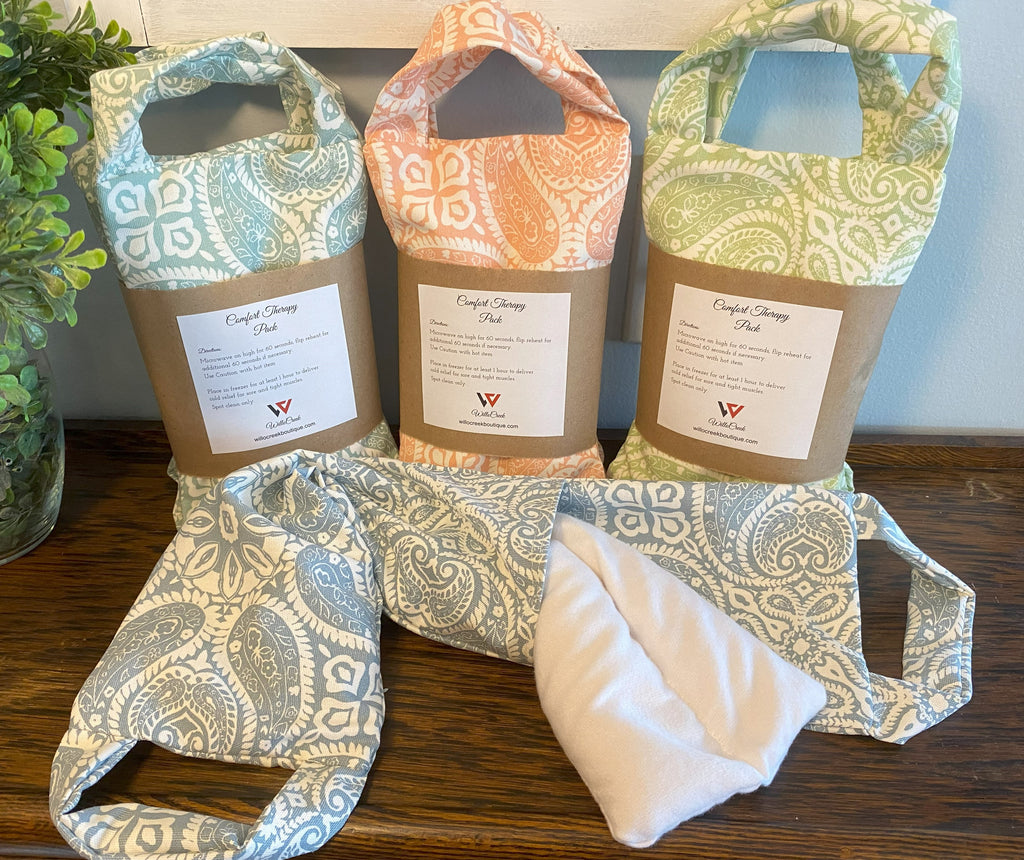 Paisley Print Microwavable/Freezable Rice Bag with Washable Cover and Handles