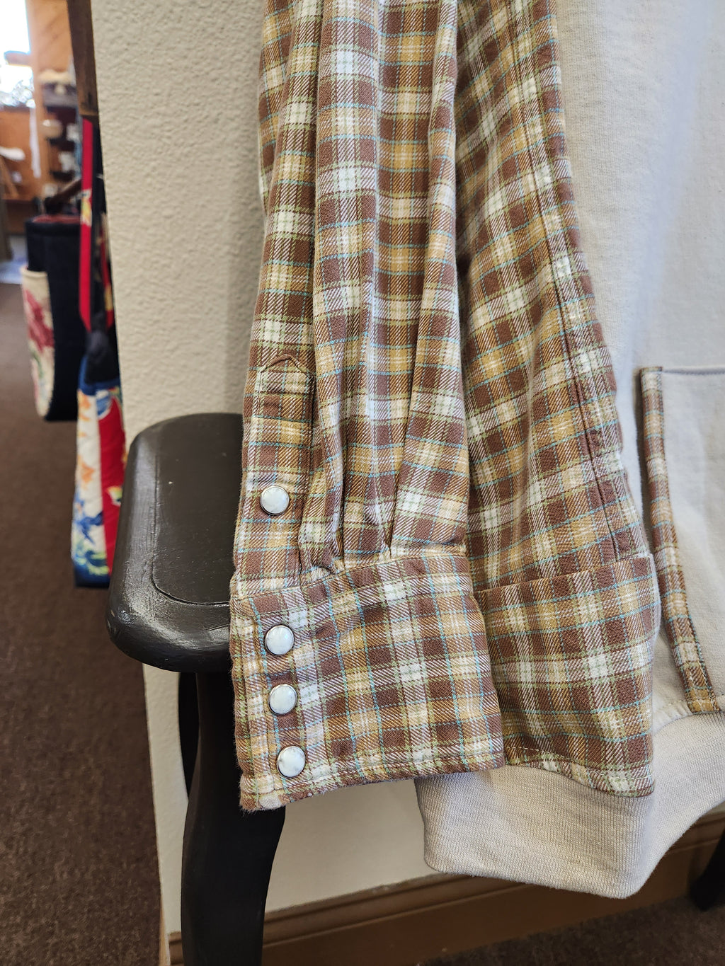 Tom and Jerry Upcycled Flannel Sleeve Sweatshirt | Fits Size XS-M