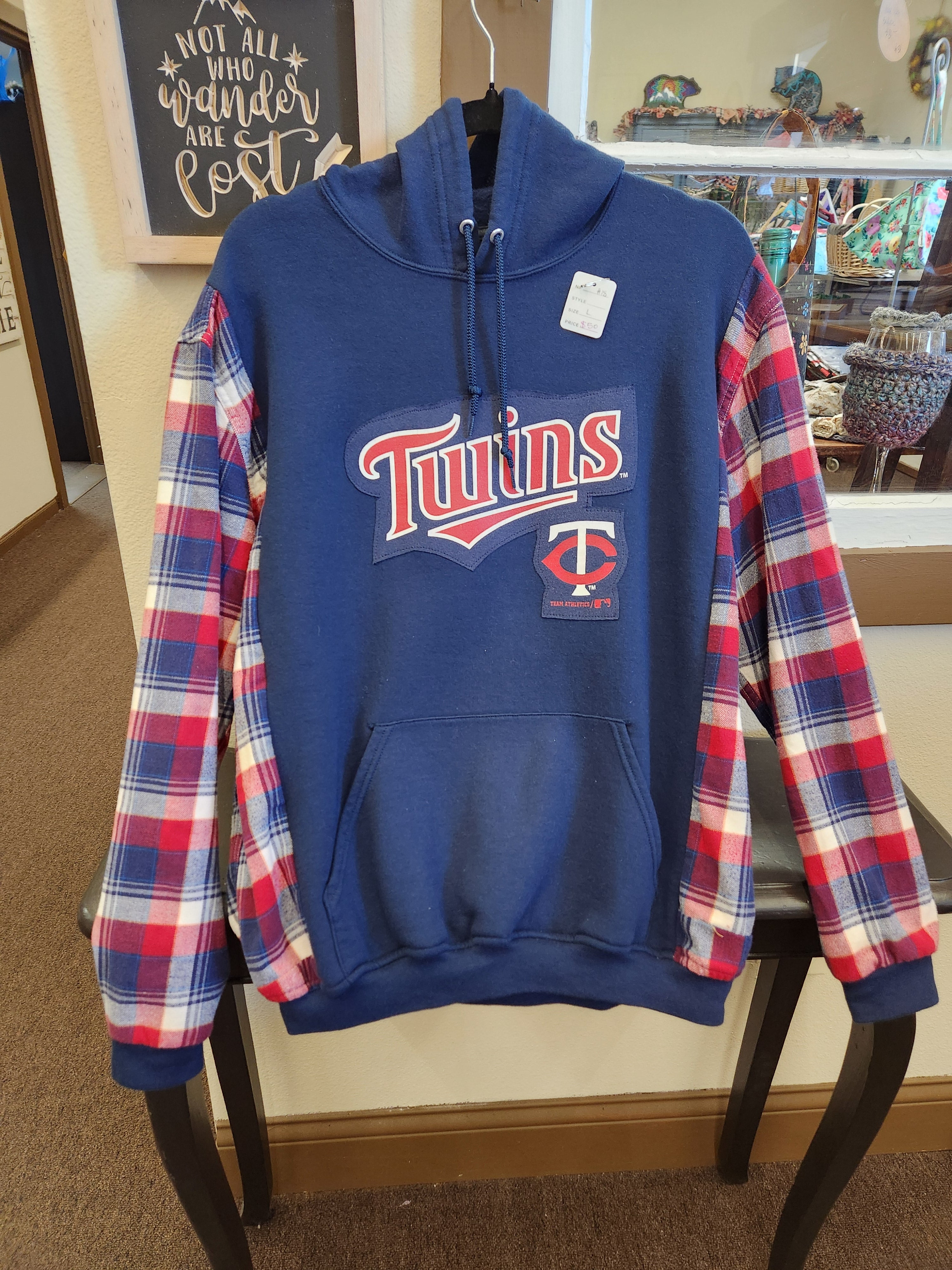 Minnesota Twins Up-cycled Flannel Sleeve Sweatshirt | Fits Size XS-L