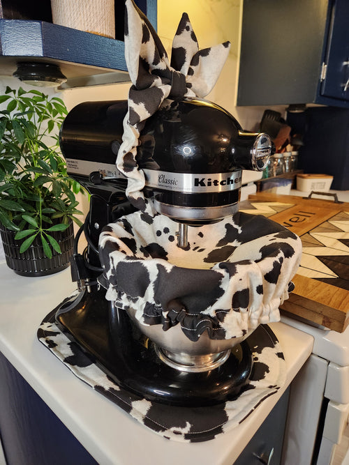 Black Cow Stand Mixer Outfit with Appliance Pad, Bowl Cover, and Bow