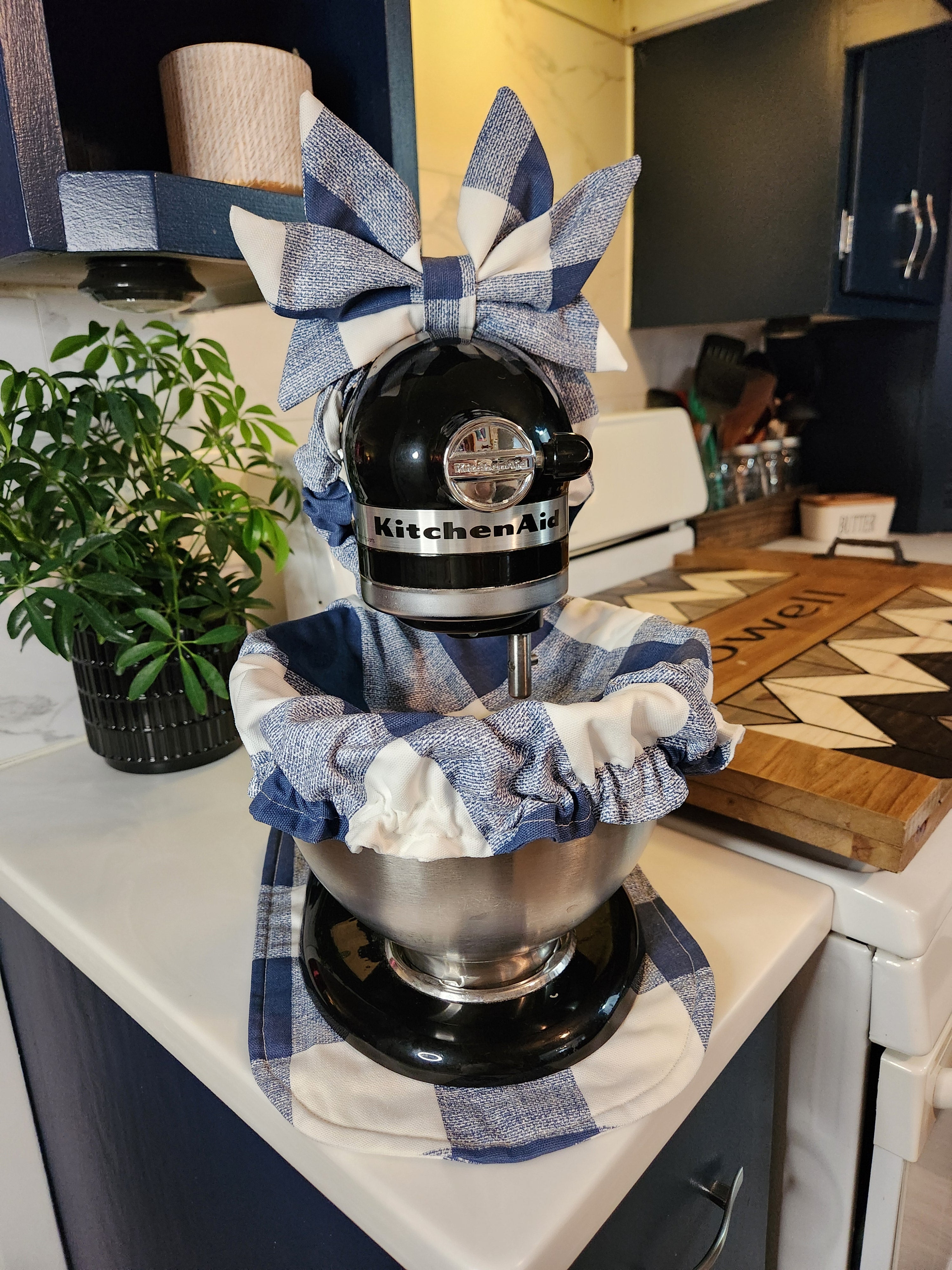 Blue Buffalo Check Stand Mixer Outfit with Appliance Pad, Bowl Cover, and Bow