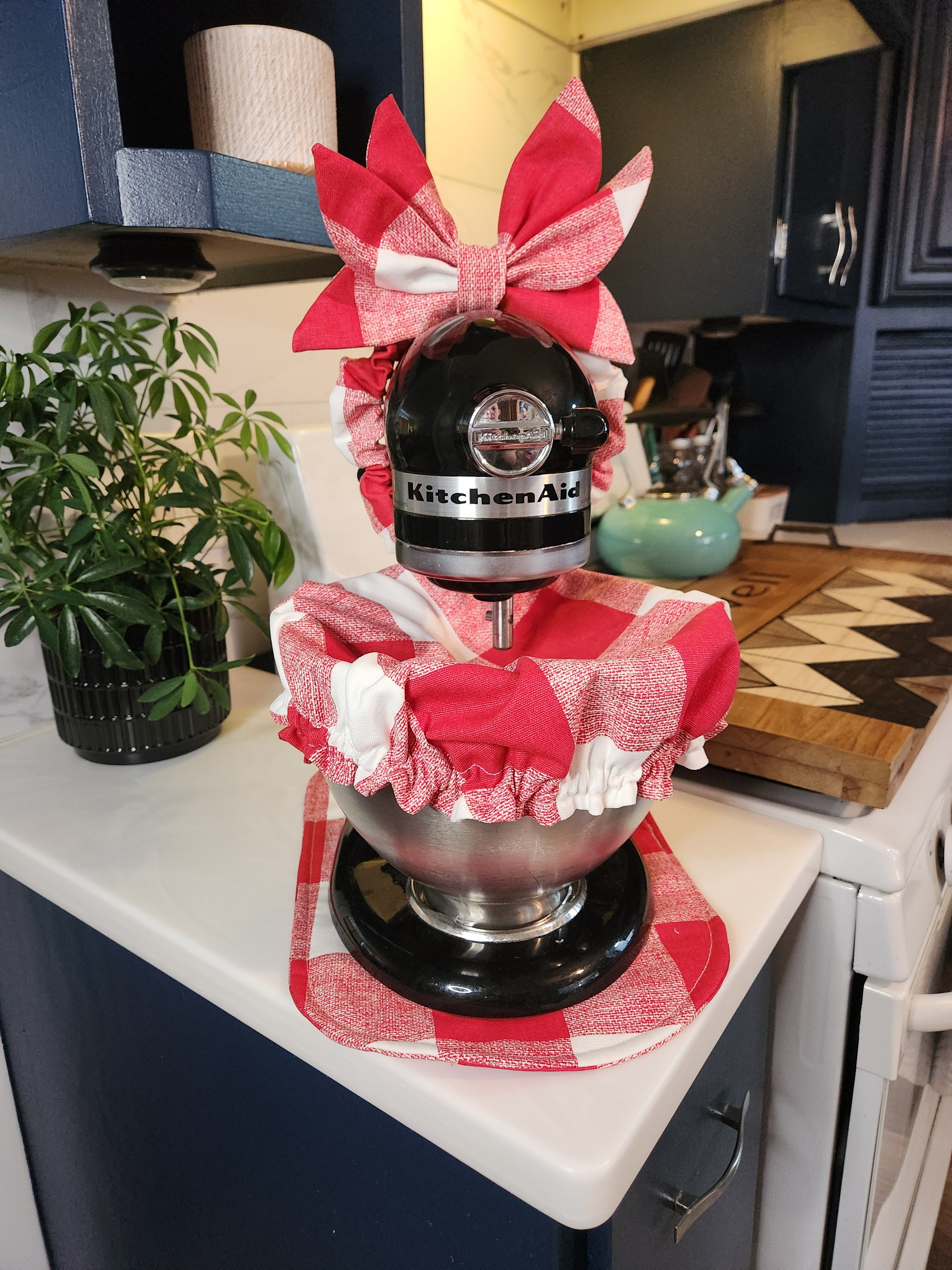 Red Buffalo Check Stand Mixer Outfit with Appliance Pad, Bowl Cover, and Bow