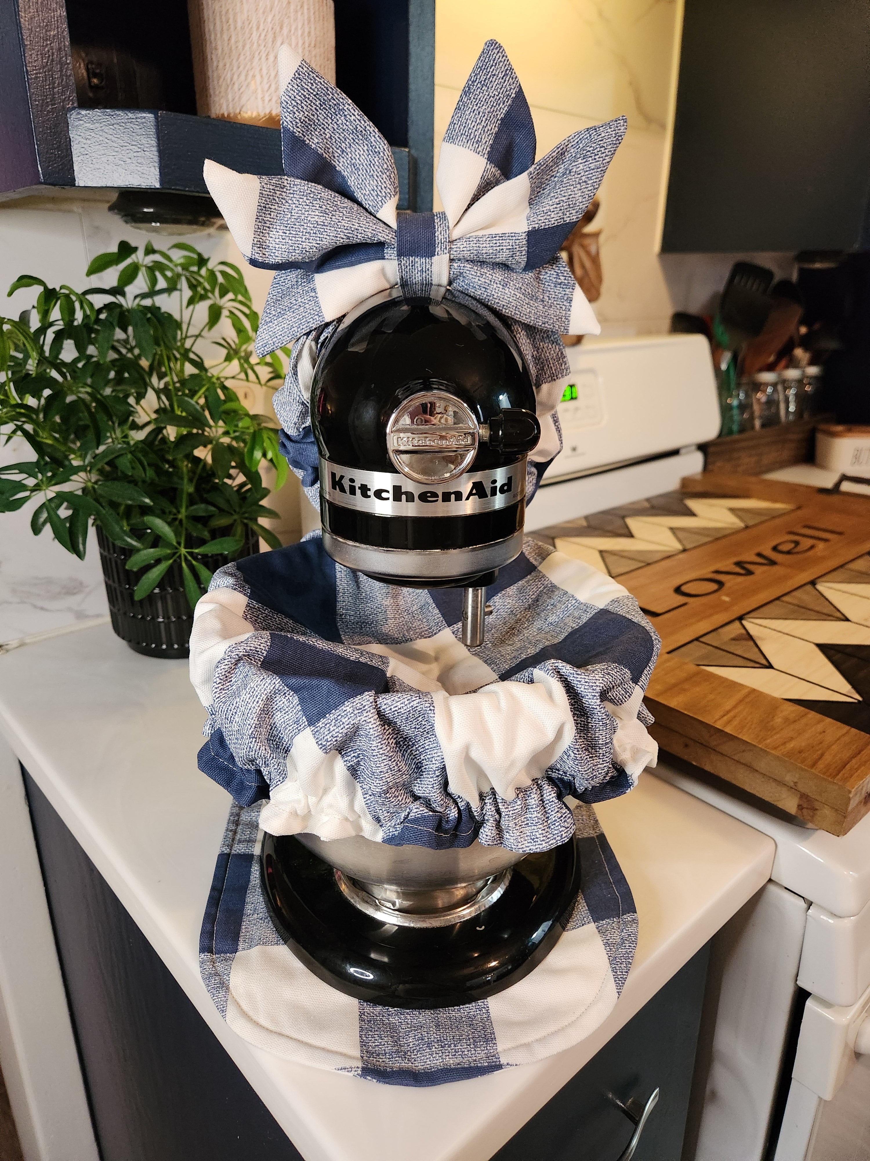 Blue Buffalo Check Stand Mixer Outfit with Appliance Pad, Bowl Cover, and Bow