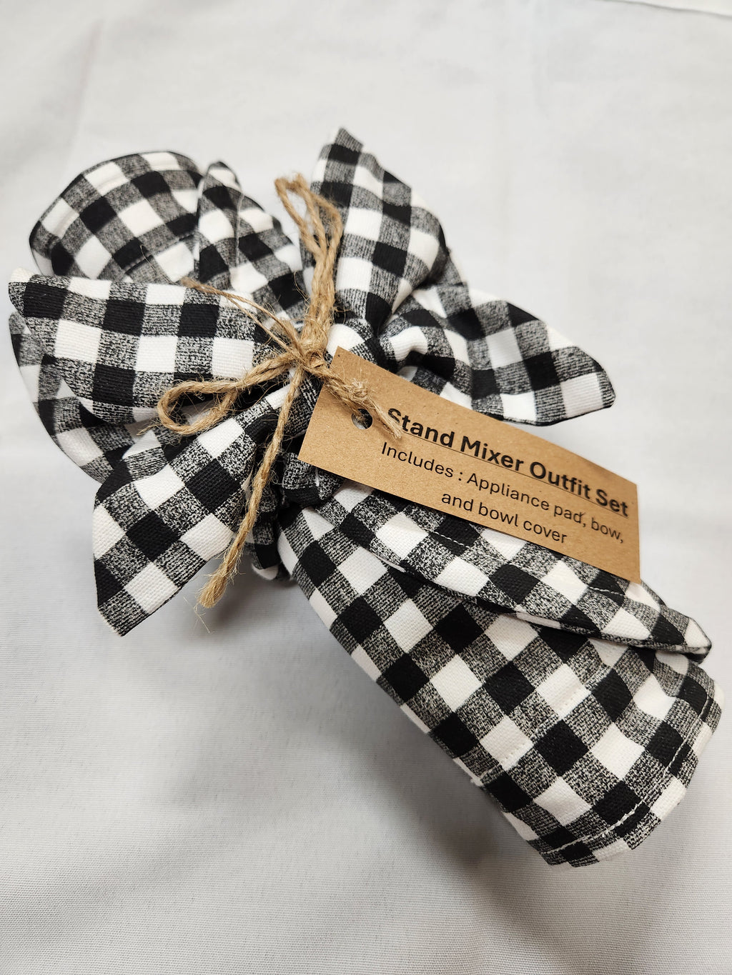 Black Mini Buffalo Check Stand Mixer Outfit with Appliance Pad, Bowl Cover, and Bow