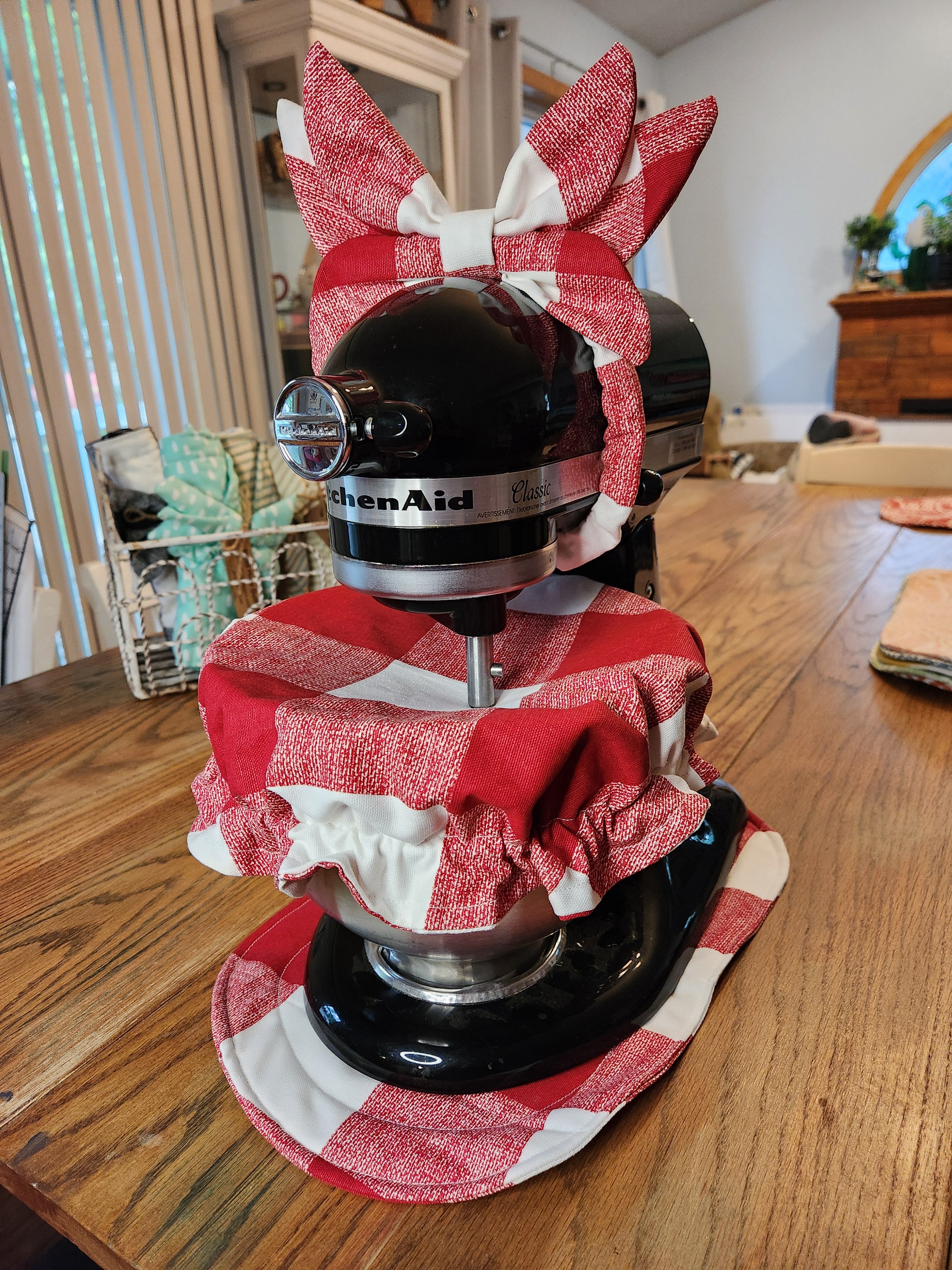 Red Buffalo Check Stand Mixer Outfit with Appliance Pad, Bowl Cover, and Bow