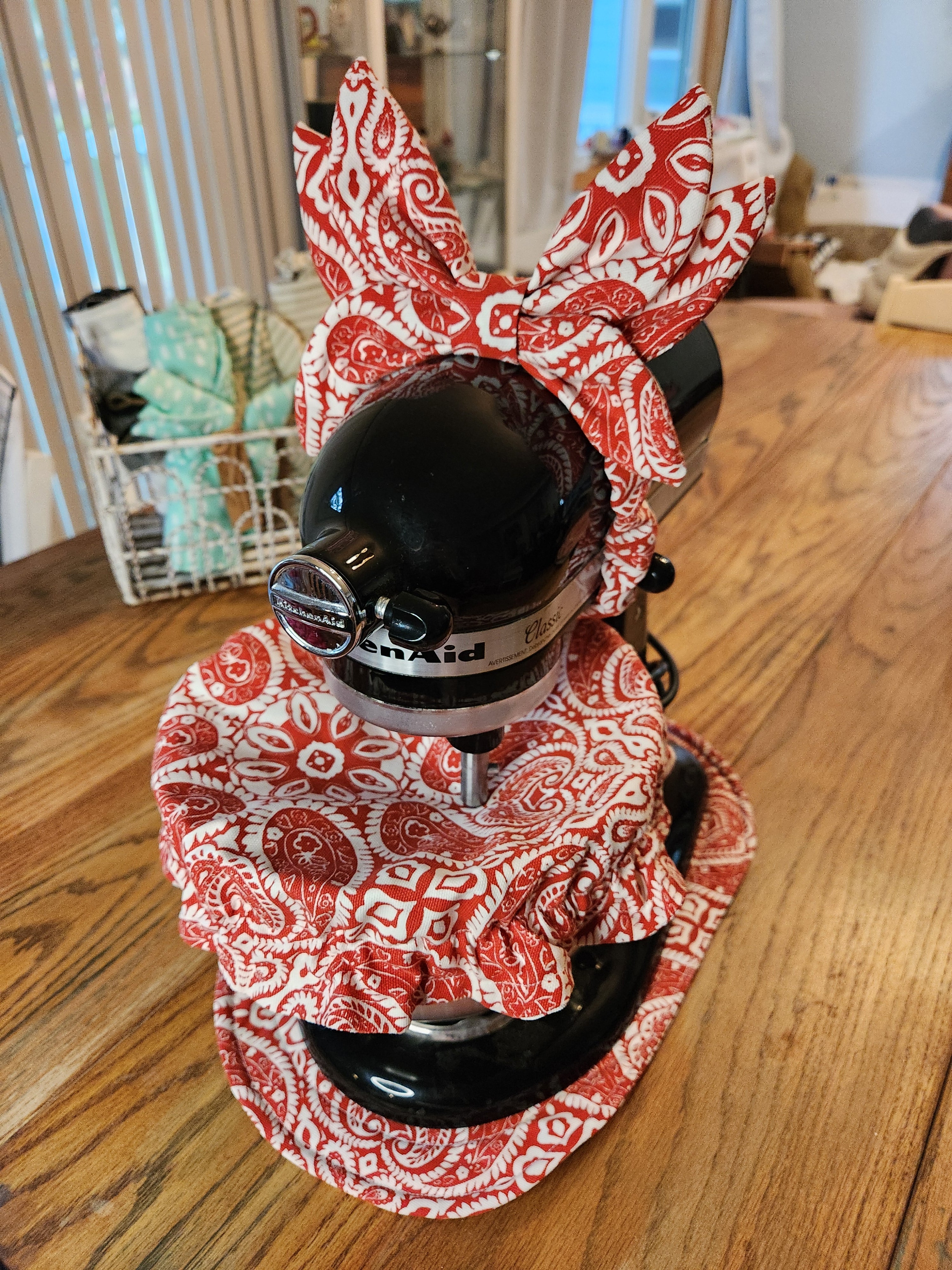 Red Paisley Stand Mixer Outfit with Appliance Pad, Bowl Cover, and Bow