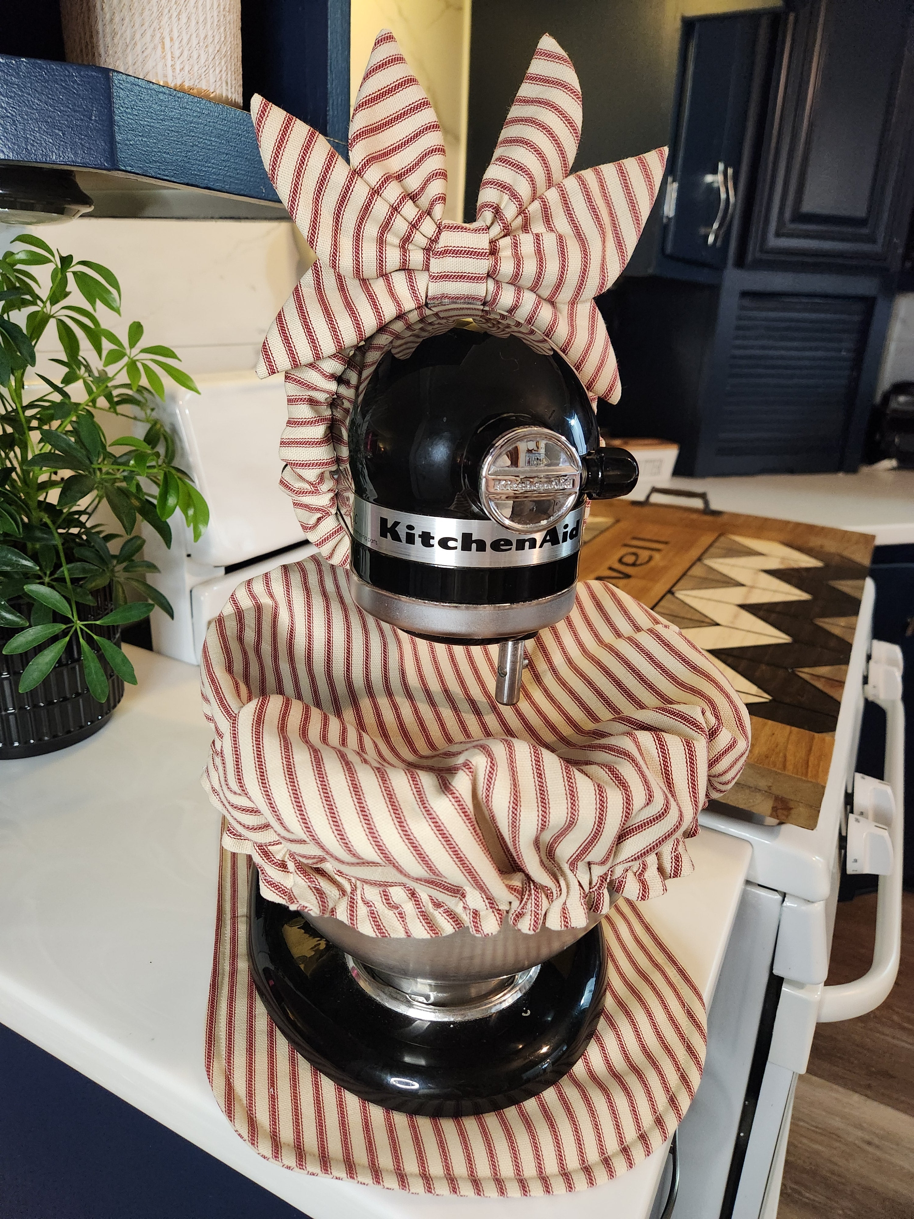 Red Stripe Stand Mixer Outfit with Appliance Pad, Bowl Cover, and Bow