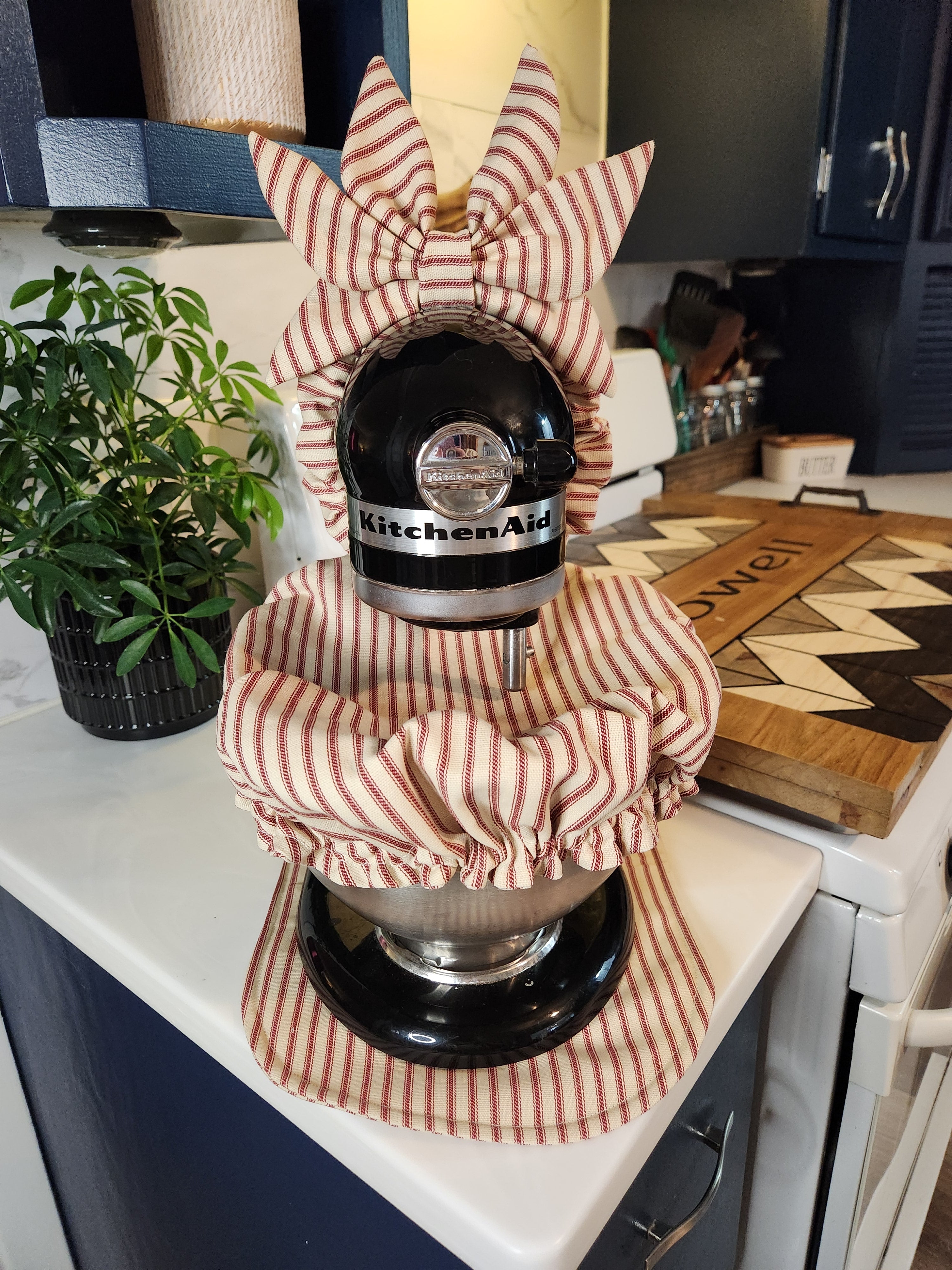 Red Stripe Stand Mixer Outfit with Appliance Pad, Bowl Cover, and Bow