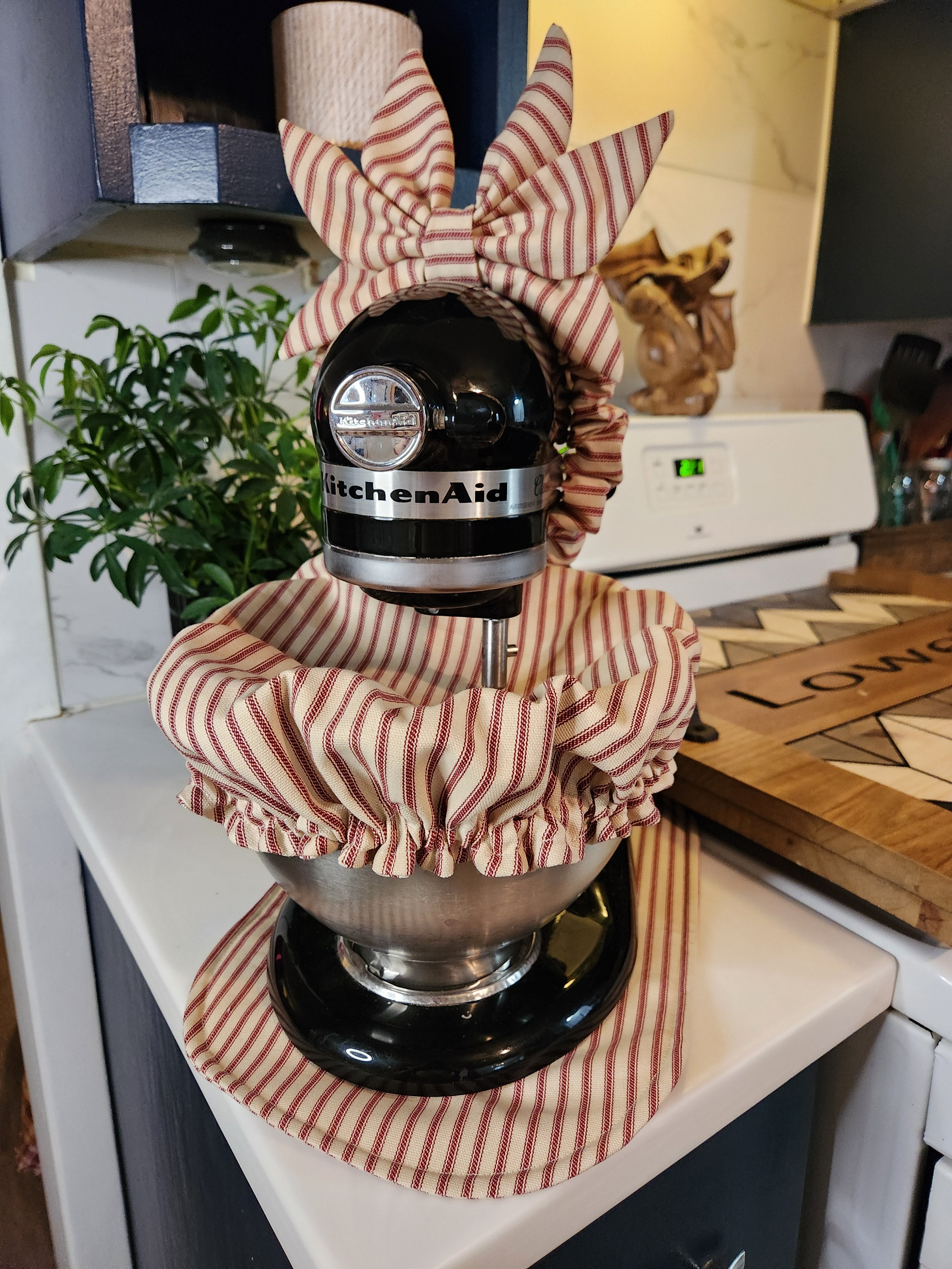 Red Stripe Stand Mixer Outfit with Appliance Pad, Bowl Cover, and Bow
