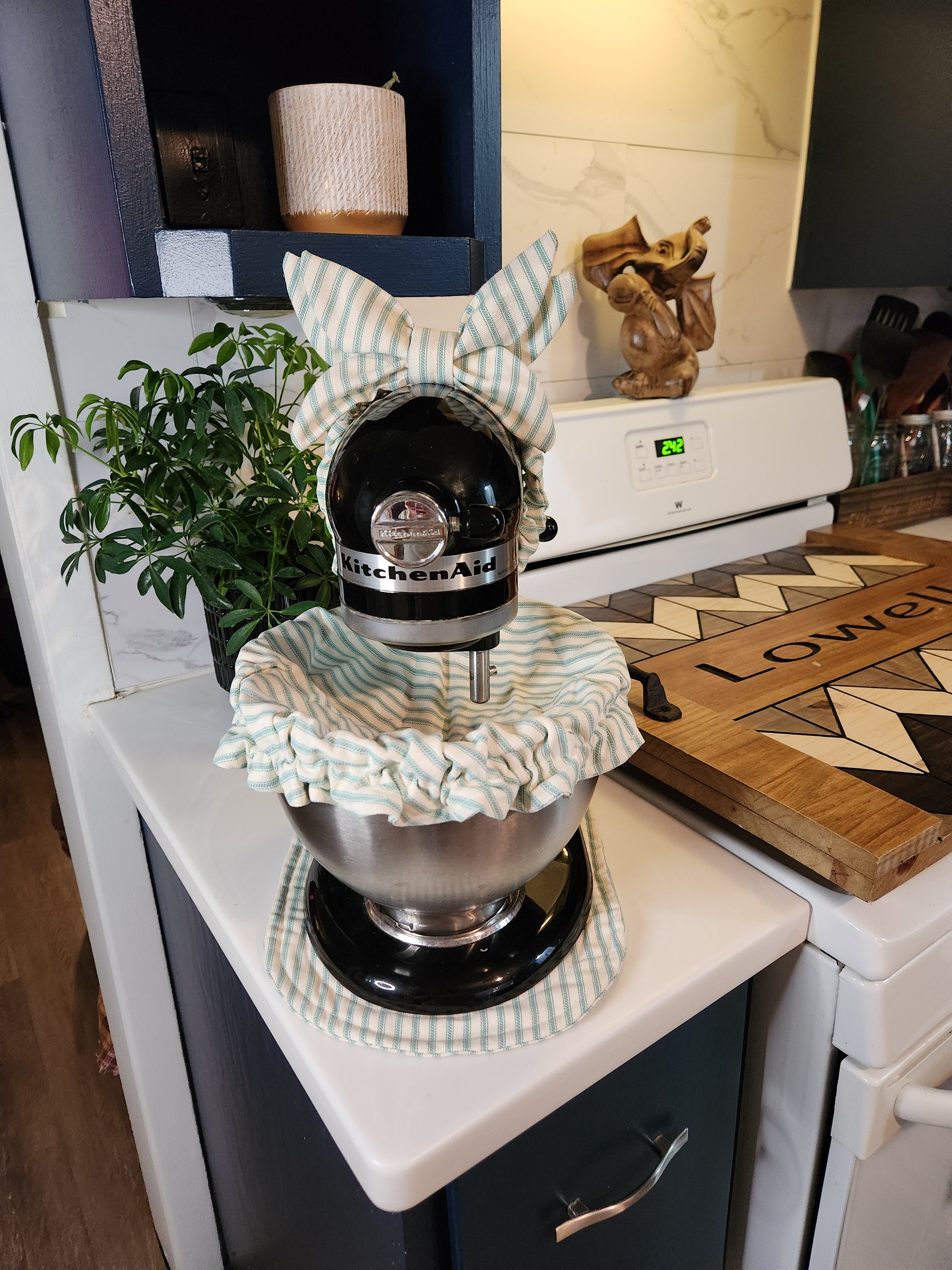 Teal Stripe Stand Mixer Outfit with Appliance Pad, Bowl Cover, and Bow