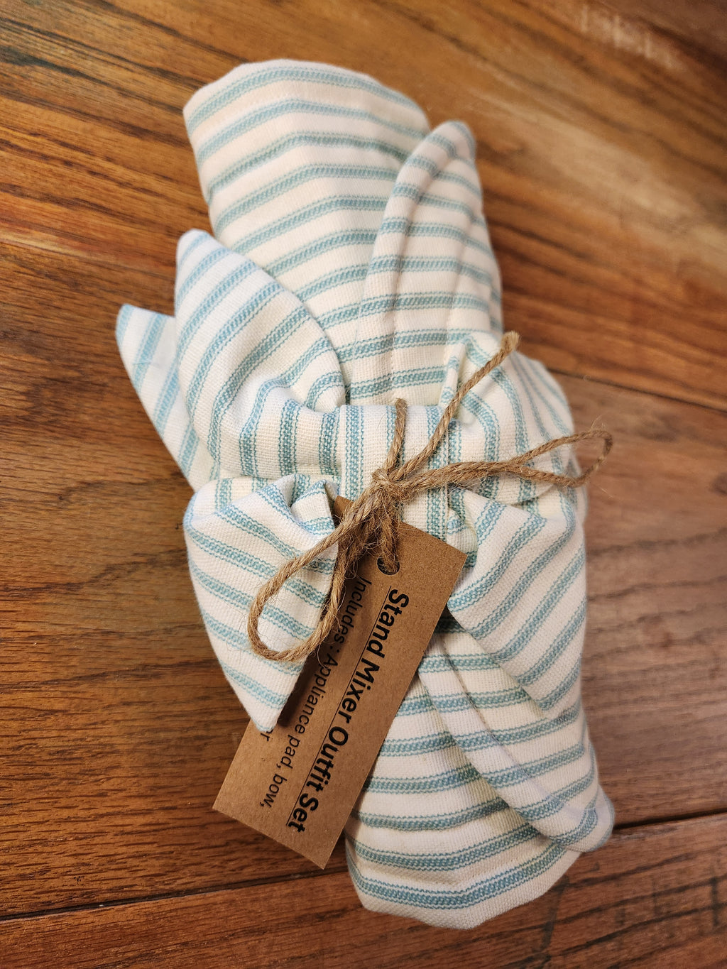 Teal Stripe Stand Mixer Outfit with Appliance Pad, Bowl Cover, and Bow
