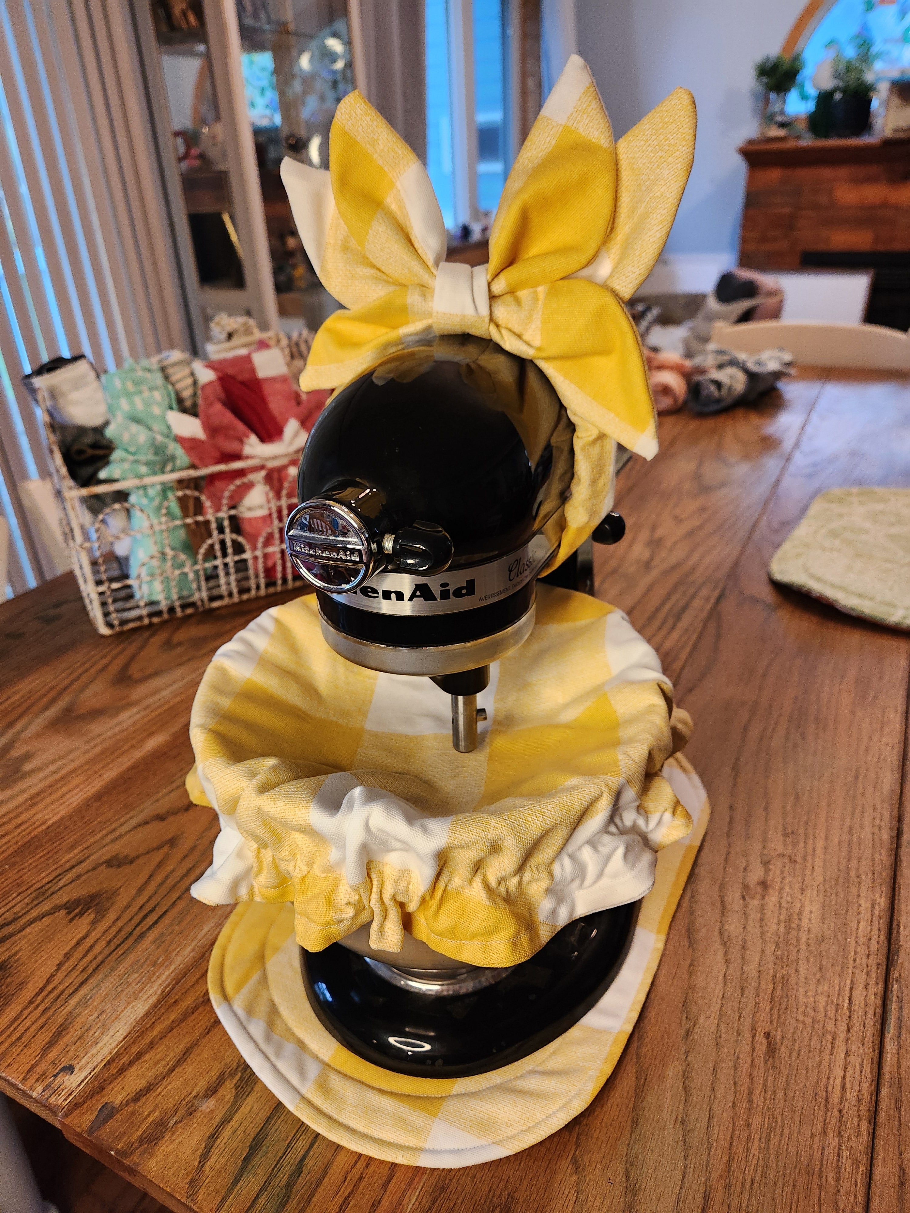 Yellow Buffalo Check Stand Mixer Outfit with Appliance Pad, Bowl Cover, and Bow